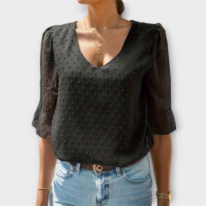 Amaya – Textured Blouse with V-Neckline