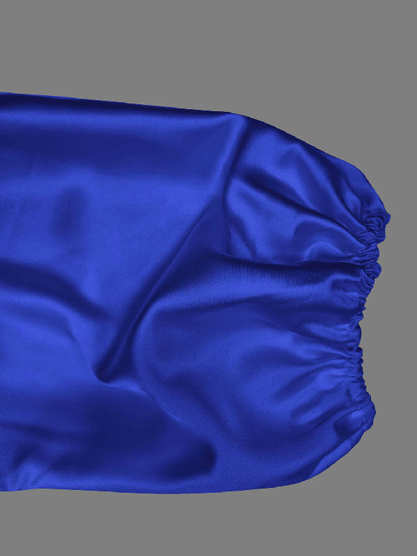 High Waisted Puff Sleeves Falbala Solid Color V-Neck Maxi Dresses