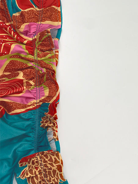 A-Line Loose Elasticity Flower Print Pleated Split-Joint Off-The-Shoulder Maxi Dresses