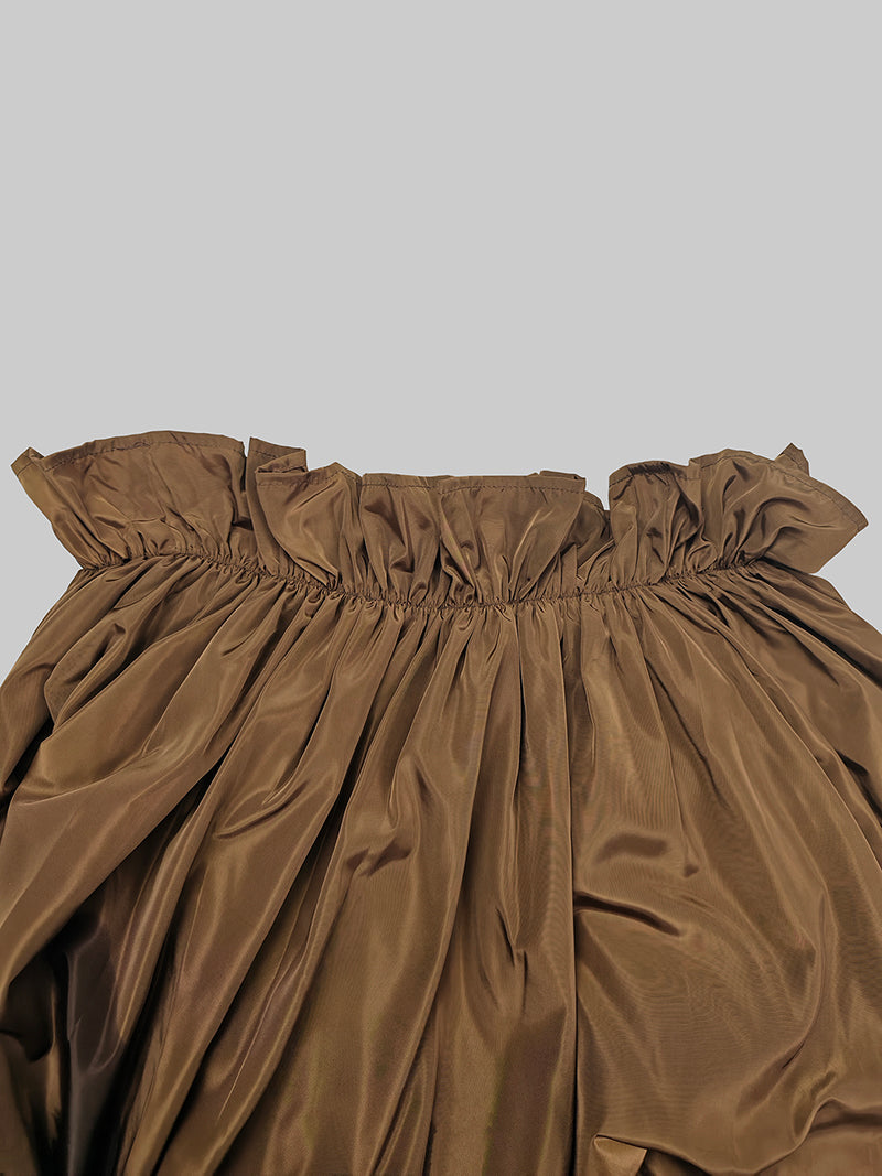 Loose Puff Sleeves Falbala Pleated Solid Color Off-The-Shoulder Maxi Dresses