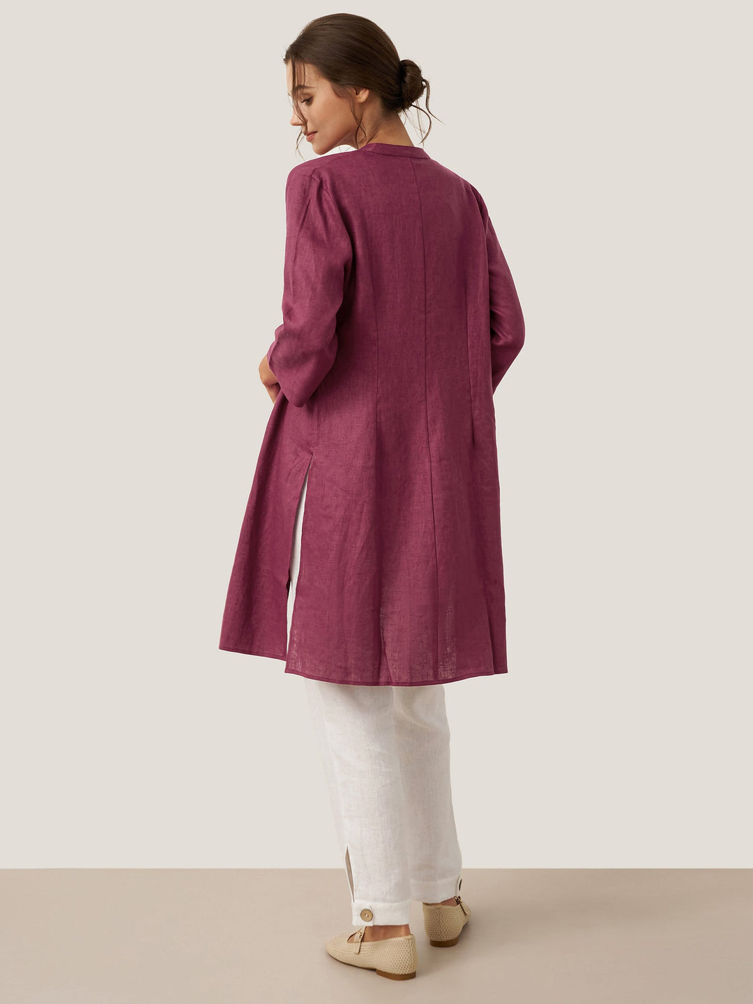 100% Linen Hand Button Long Top DILLON