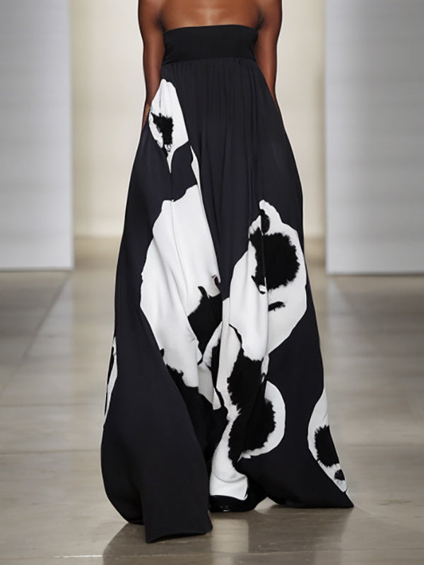 A-Line Loose Pleated Printed Split-Joint Tube Maxi Dresses