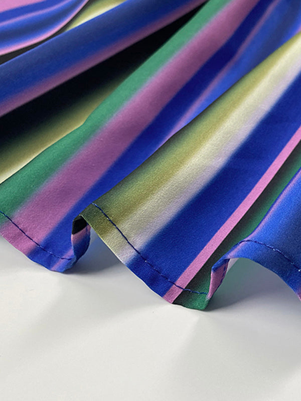 Long Sleeves Loose Split-Joint Striped Lapel Maxi Dresses Shirt Dress