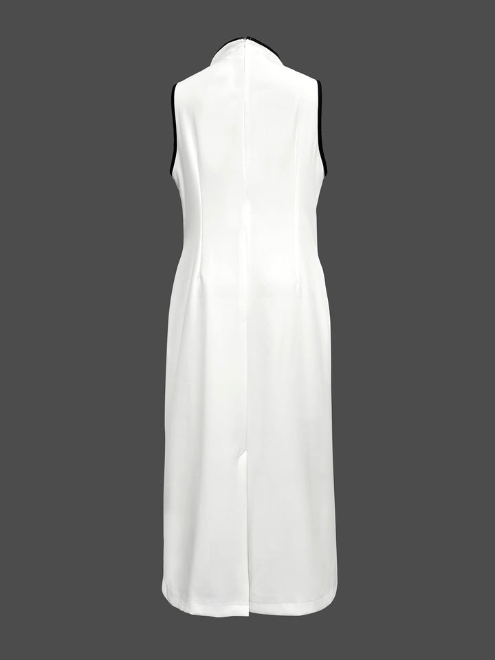 False Two Sleeveless Solid Color Midi Dresses