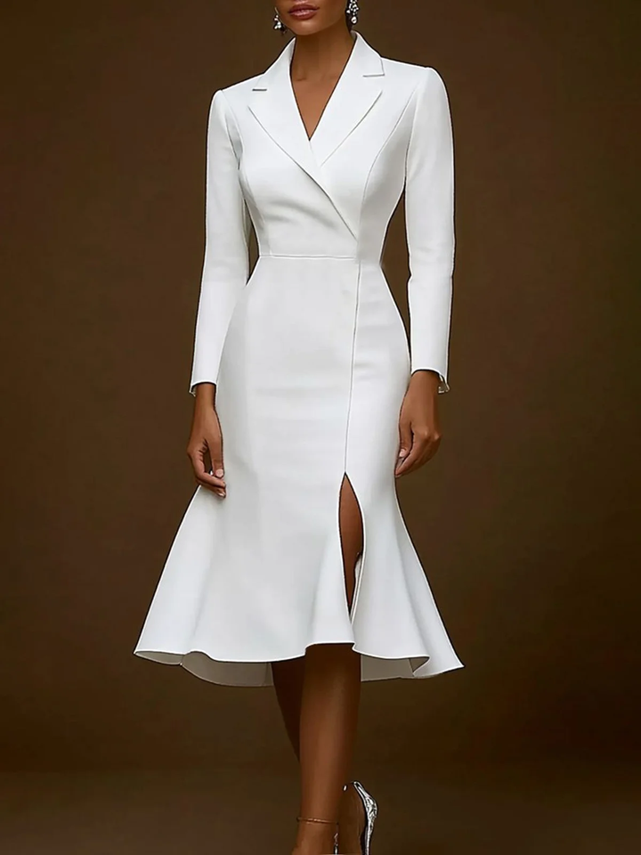 Skinny Wrap Solid Color Notched Collar Midi Dresses