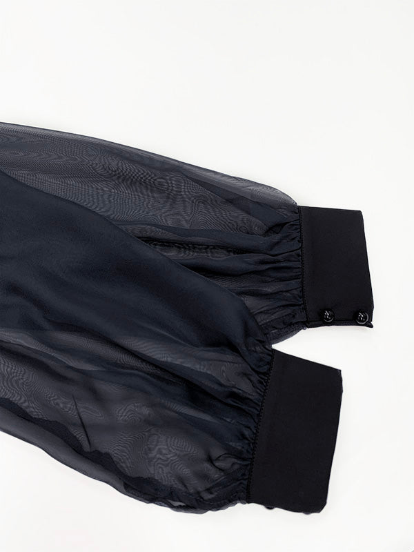 False Two Loose Gauze Pleated See-Through Round-Neck Maxi Dresses