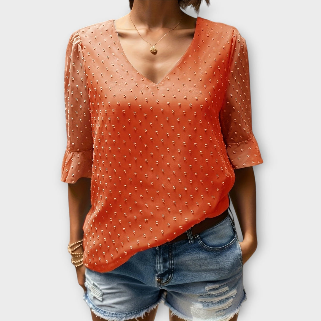 Amaya – Textured Blouse with V-Neckline