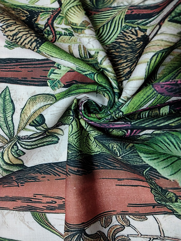 Flared Sleeves Loose Leaves Print V-Neck Maxi Dresses