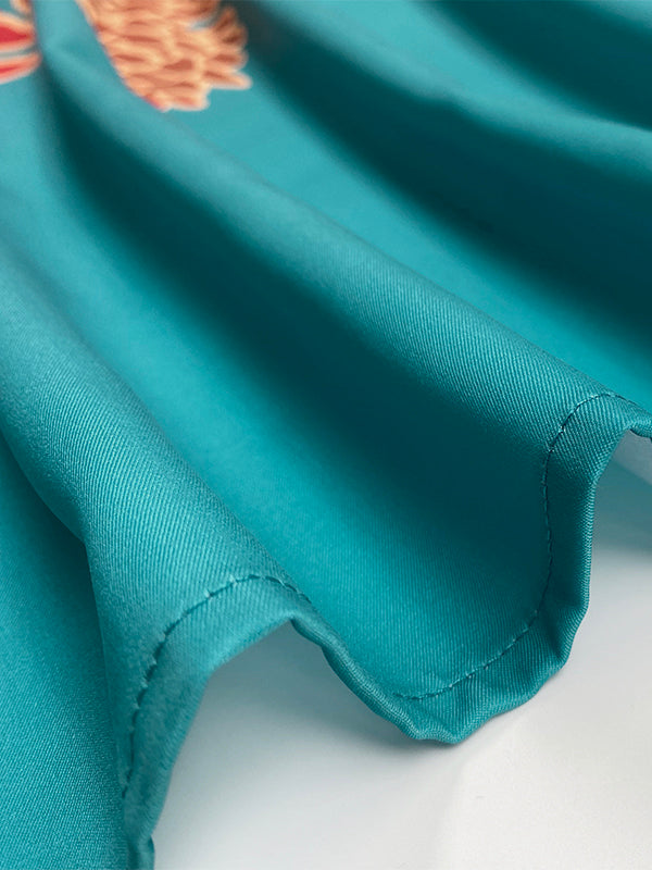 A-Line Loose Elasticity Flower Print Pleated Split-Joint Off-The-Shoulder Maxi Dresses