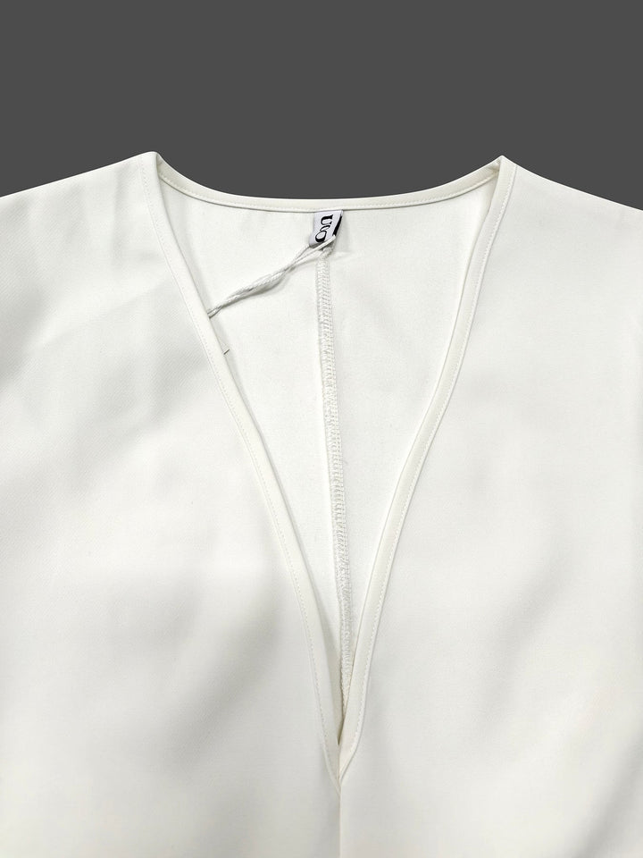 Half Sleeves Loose Solid Color Deep V-Neck Mini Dresses