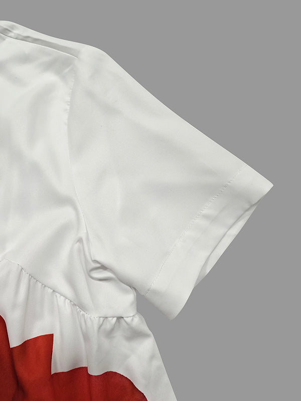 A-Line Loose Flower Print Pleated V-Neck Midi Dresses