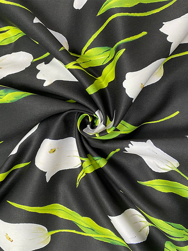 A-line Loose Buttoned Flower Print Stand Collar Mini Dresses