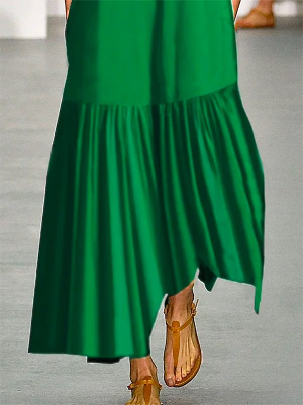 A-line Loose Solid Color Split-Joint Round-neck Maxi Dresses