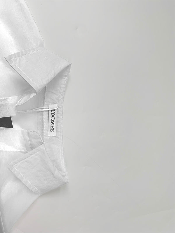 Half Sleeves High Waisted Pleated See-Through Solid Color Lapel Midi Dresses Shirt Dress