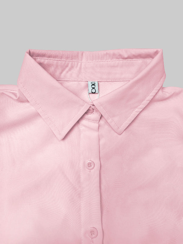 A-Line Long Sleeves Layered Pleated Pockets Solid Color Split-Joint Lapel Midi Dresses Shirt Dress