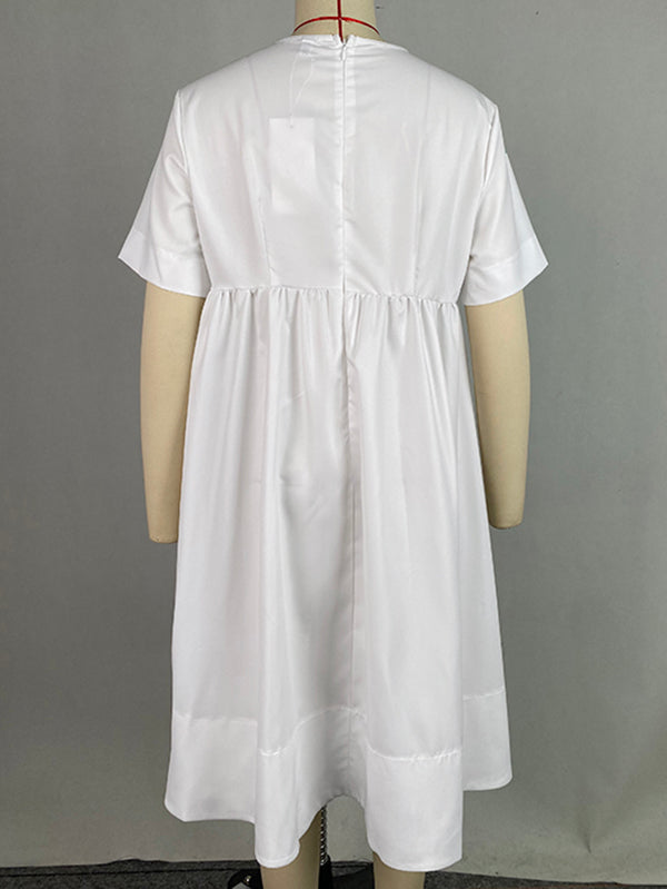 A-Line Loose Flower Print Pleated V-Neck Midi Dresses