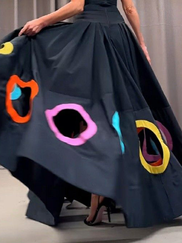 Sleeveless Hollow Pleated Split-Joint Round-neck Maxi Dresses