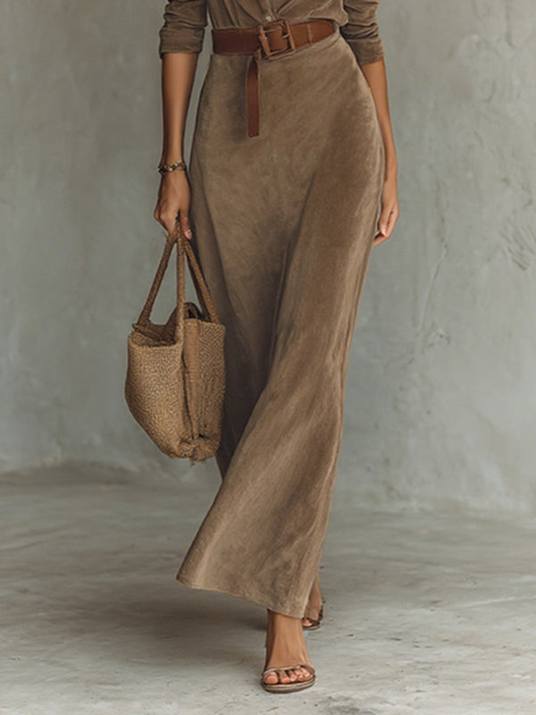 Long Sleeves Split-Joint Lapel Maxi Dresses Shirt Dress