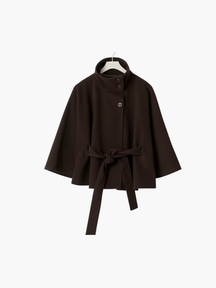 Timeless Belted Cape Coat with High Collar