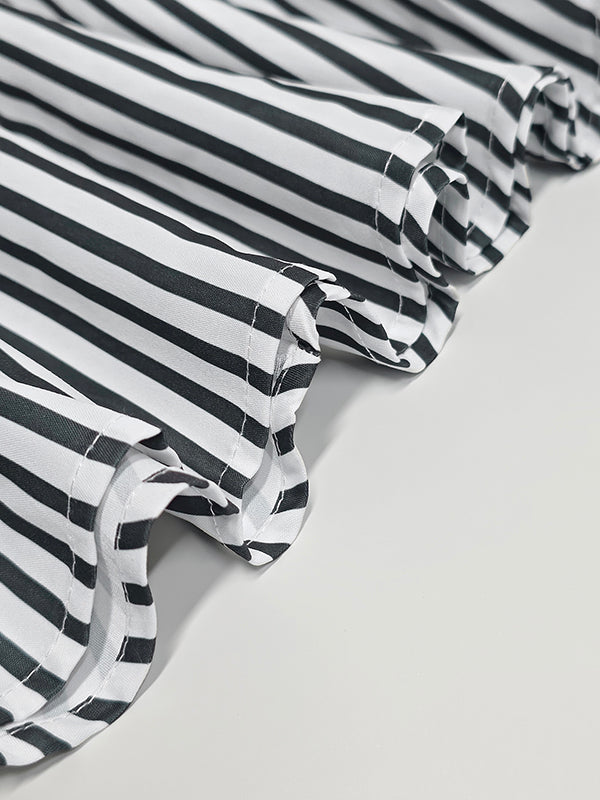 A-Line Loose Asymmetric Split-Joint Striped V-Neck Maxi Dresses Shirt Dress