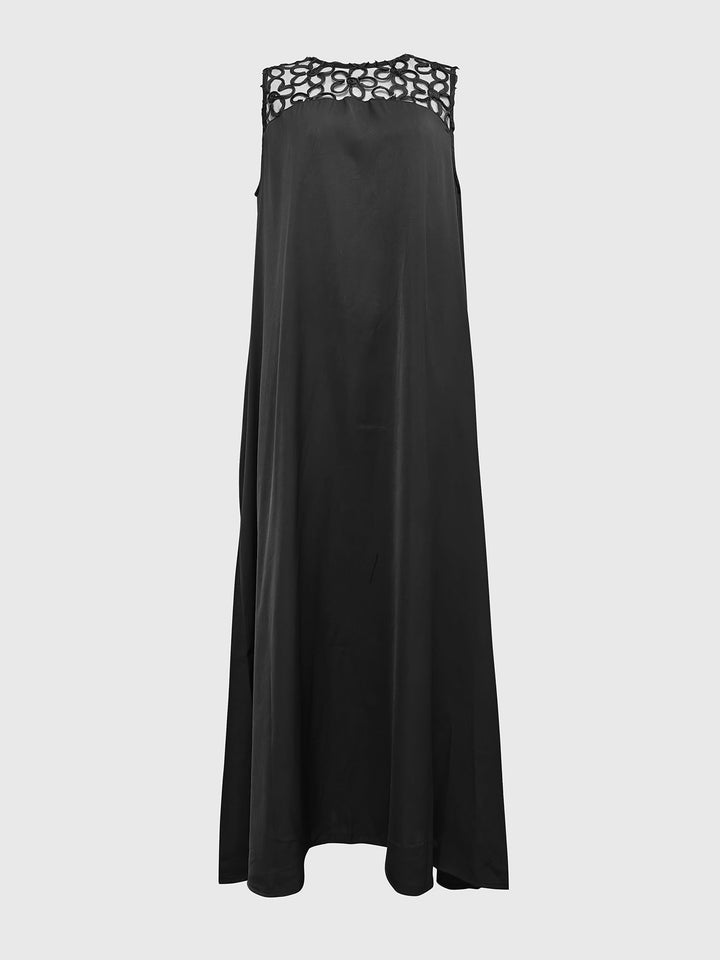 Loose Sleeveless Hollow Solid Color Split-Joint Round-Neck Maxi Dresses