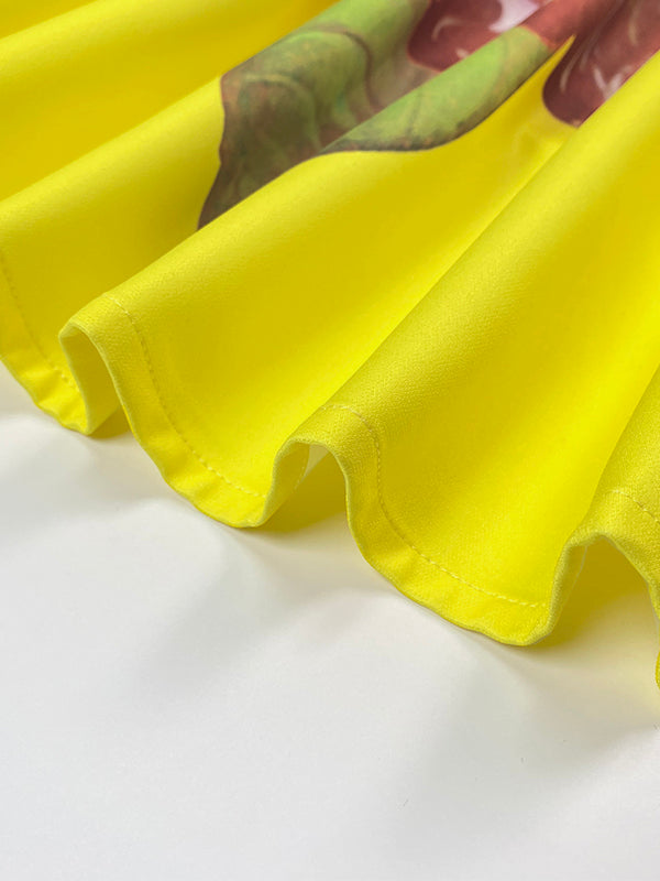 A-Line Sleeveless Flower Print Split-Joint V-Neck Maxi Dresses