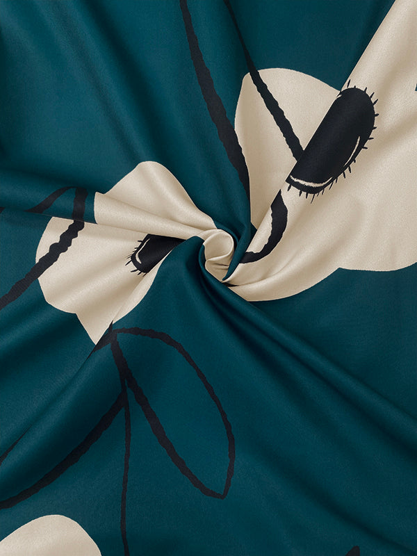 A-Line Loose Buttoned Flower Print Stand Collar Mini Dresses