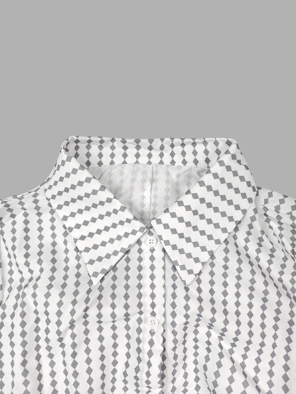 Long Sleeves Loose Buttoned Split-Side Striped Lapel Maxi Dresses Shirt Dress