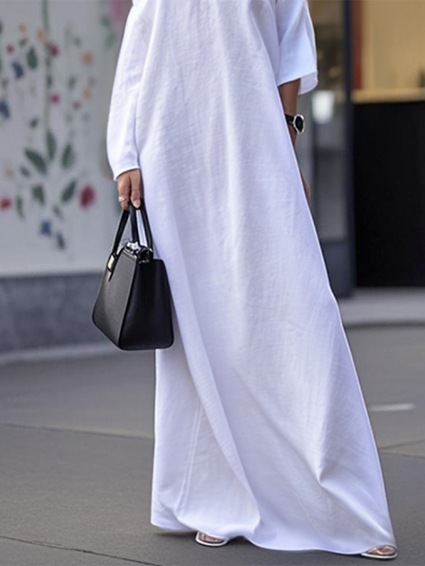 Long Sleeves Loose Solid Color One-Shoulder Maxi Dresses