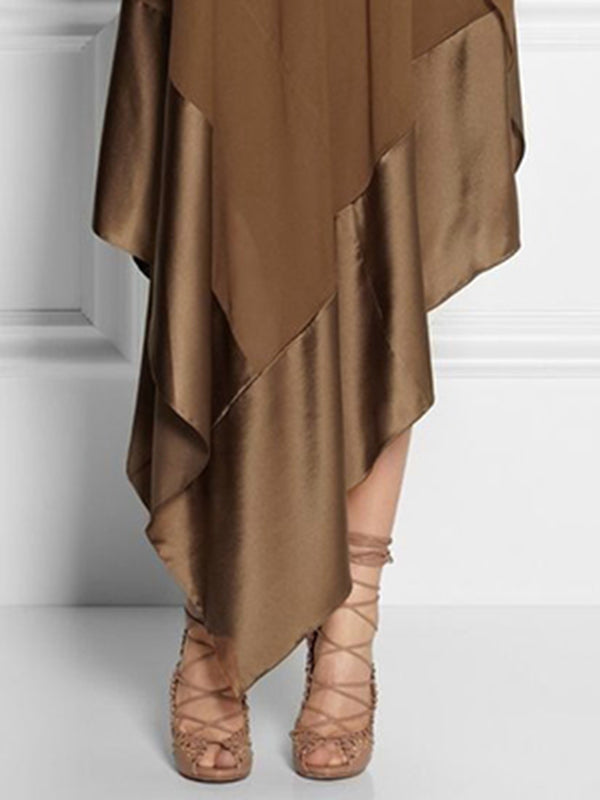 Loose Asymmetric Split-Joint One-Shoulder Maxi Dresses