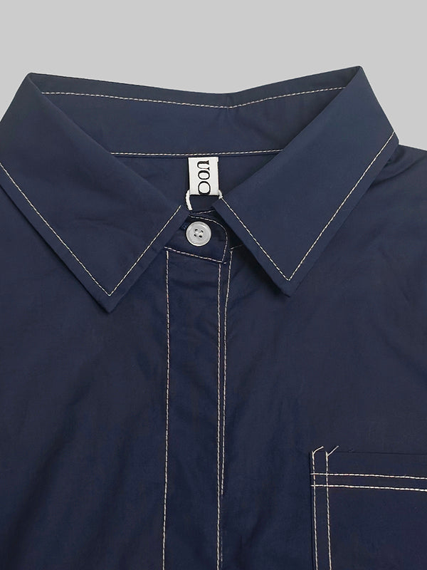 Long Sleeves Loose Buttoned Pockets Solid Color Lapel Midi Dresses