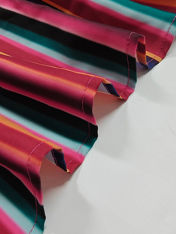 Long Sleeves Loose Split-Joint Striped Lapel Maxi Dresses Shirt Dress