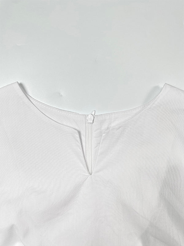 A-Line High Waisted Buttoned Pleated Pockets Solid Color Split-Joint V-Neck Maxi Dresses