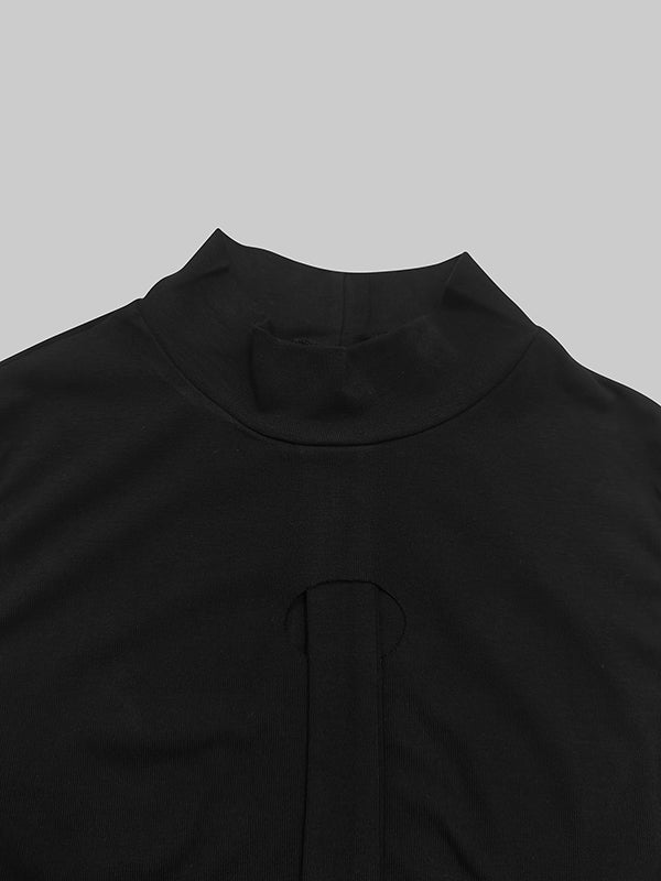 Bodycon Sleeveless Hollow Pleated Solid Color Split-Joint Mock Neck Maxi Dresses