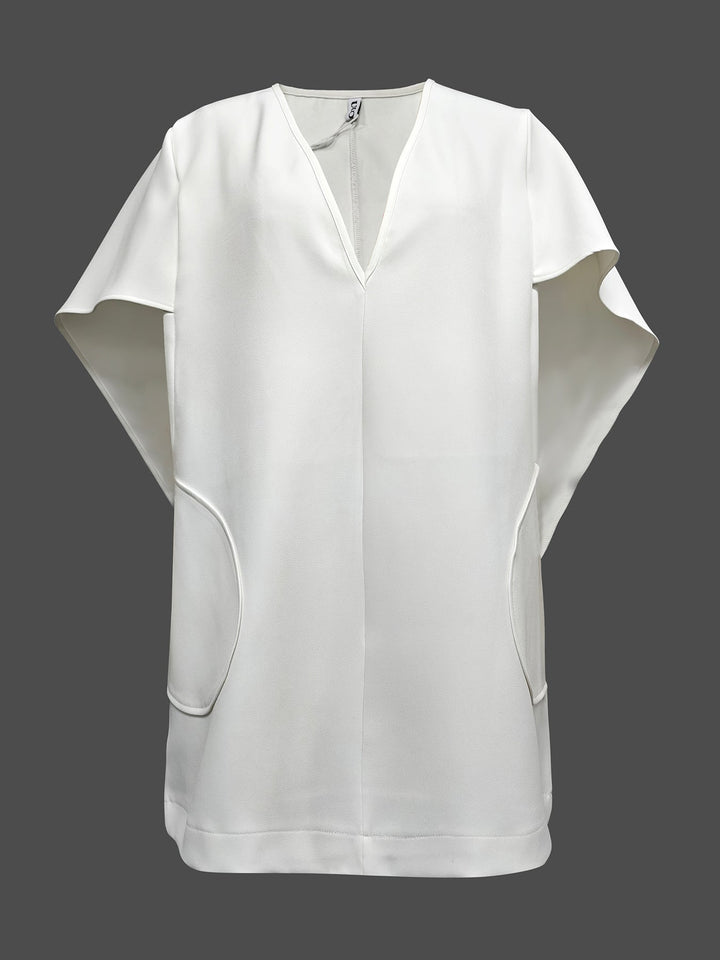 Half Sleeves Loose Solid Color Deep V-Neck Mini Dresses