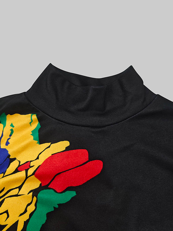 Skinny Flower Print Multi-Colored High Neck Maxi Dresses