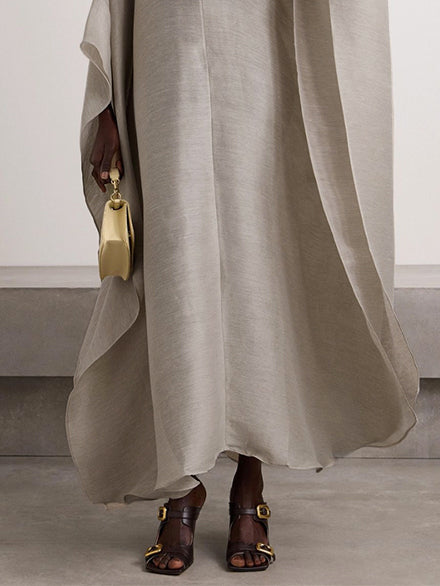 Batwing Sleeves Loose Solid Color Stand Collar Maxi Dresses