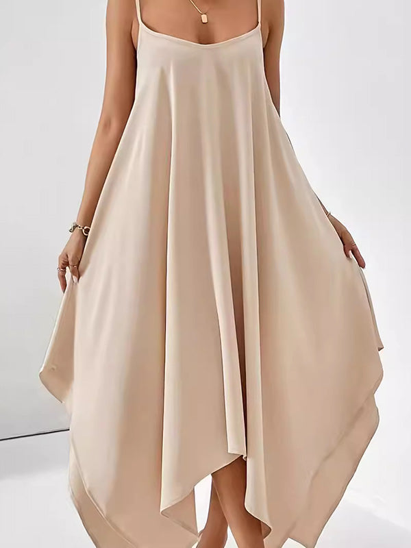 Loose Sleeveless Asymmetric Solid Color Spaghetti-Neck Maxi Dresses
