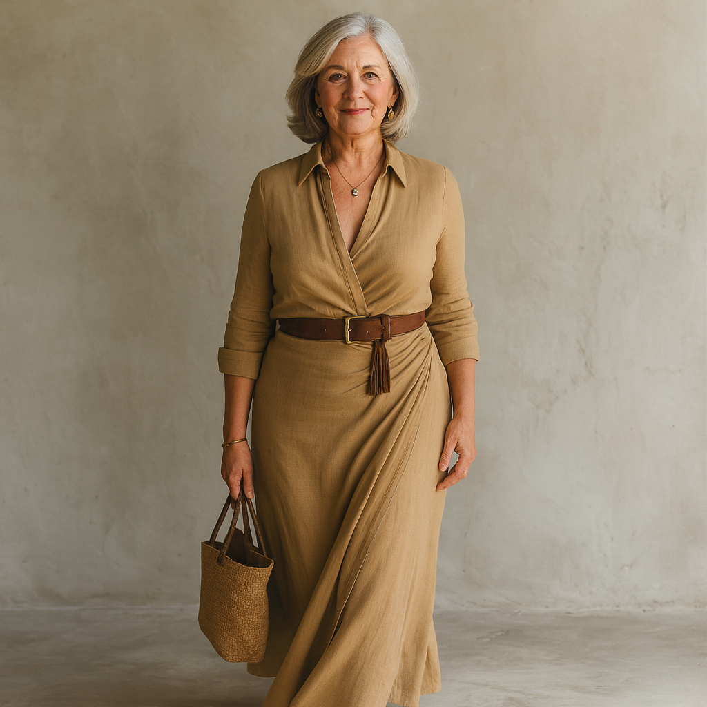 Timeless Belted Maxi Dress — Lapel Collar & Long Sleeves