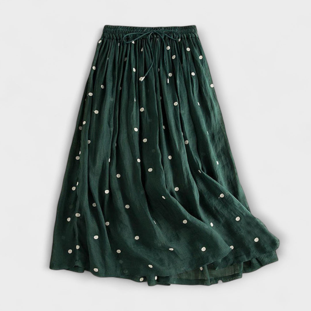 Playful Polka Dot Maxi Skirt Made of Cotton-Linen