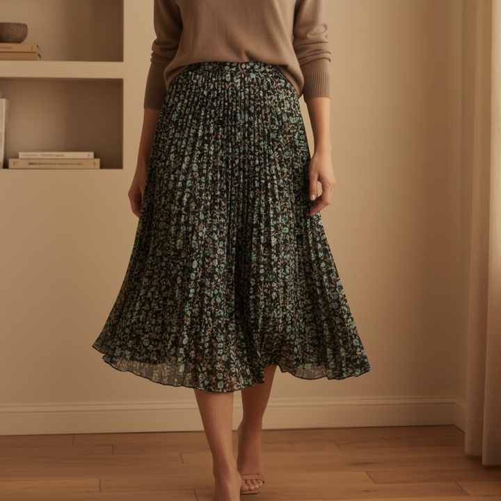 The Clara™ Pleated Midi Skirt – Timeless Grace with a Modern Floral Touch