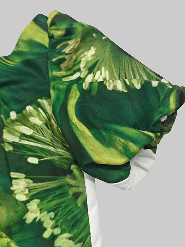 A-Line Loose Elasticity Flower Print One-Shoulder Maxi Dresses