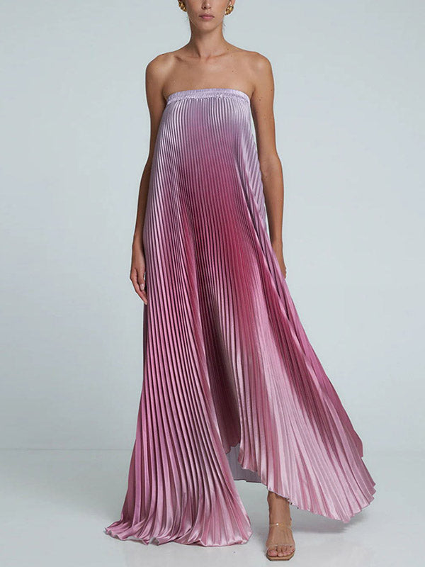 A-Line Loose Elasticity Gradient Pleated Tube Evening Dresses Maxi Dresses