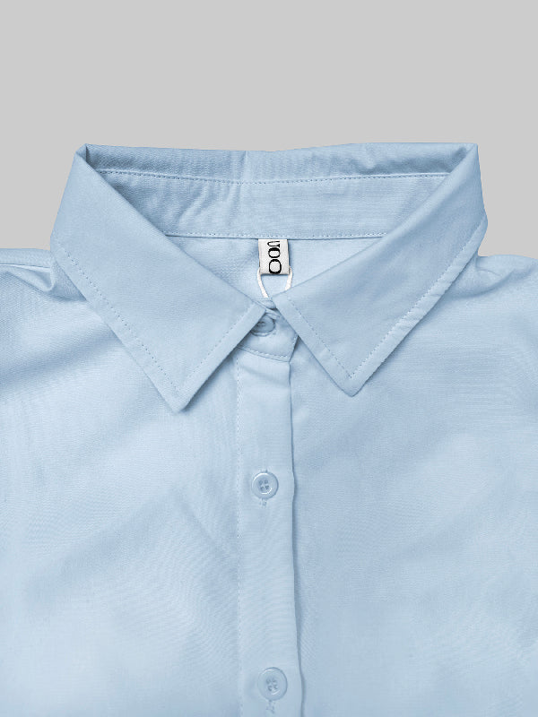 A-Line Long Sleeves Layered Pleated Pockets Solid Color Split-Joint Lapel Midi Dresses Shirt Dress