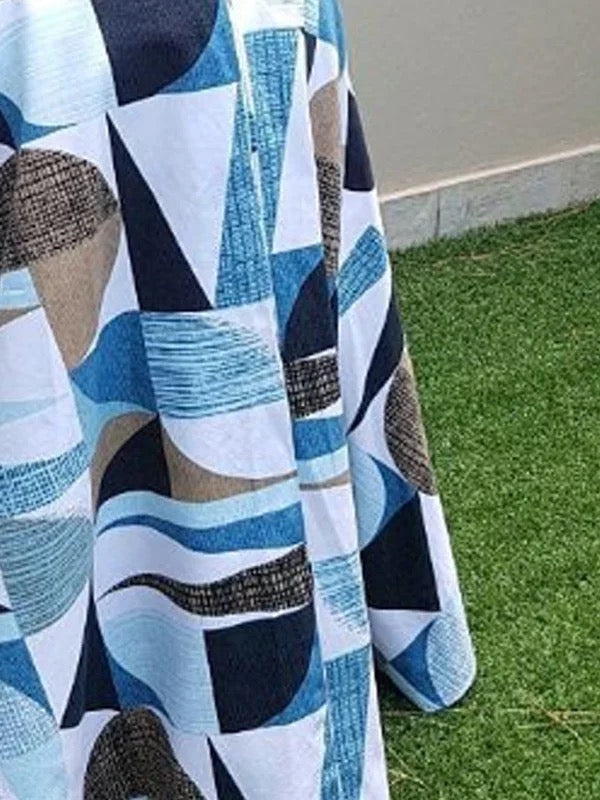 A-Line High Waisted Contrast Color Pleated Pockets Round-Neck Maxi Dresses