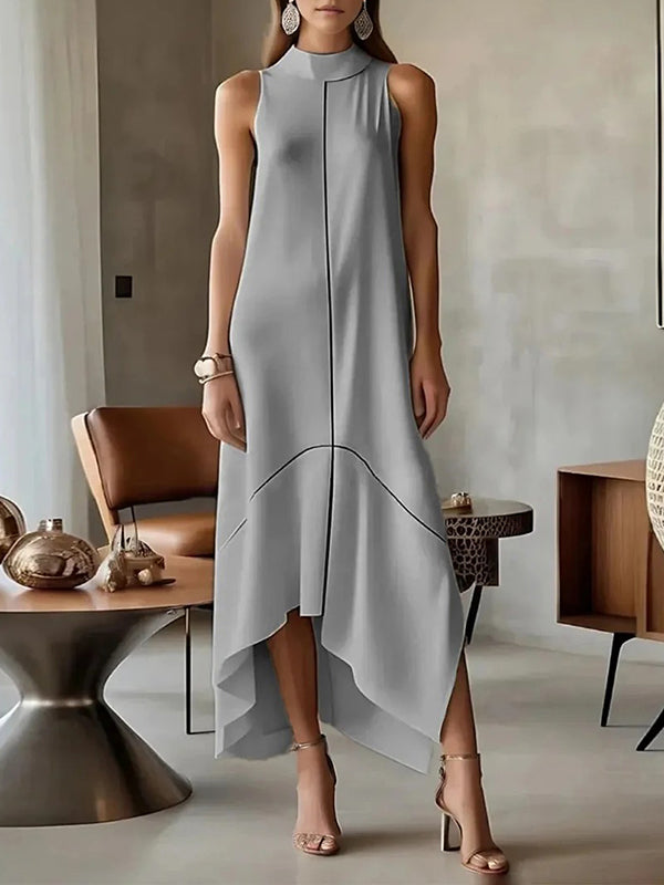 Sleeveless Split-Joint Split-Side High Neck Maxi Dresses