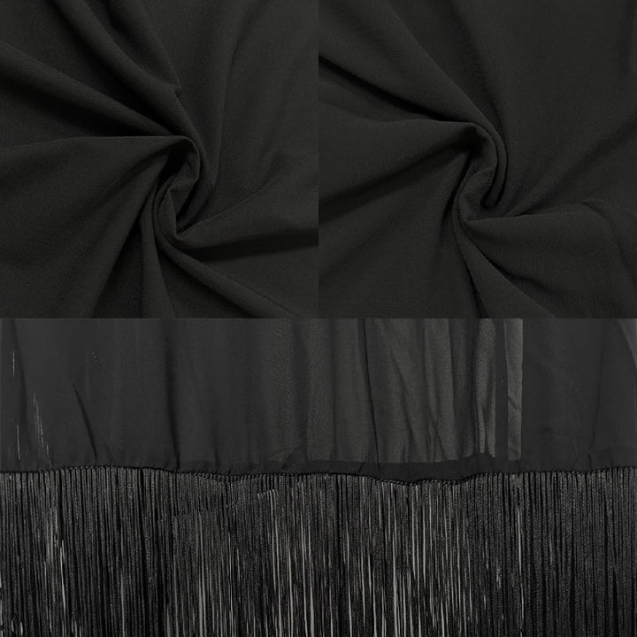 Batwing Sleeves Loose See-Through Solid Color Tasseled Mock Neck Maxi Dresses