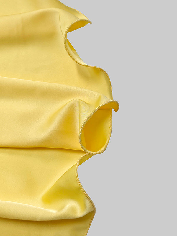 High-Low Loose Ruffle Trim Solid Color Tied Waist V-Neck Maxi Dresses