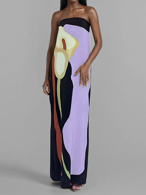 Loose Plus Size Printed Split-Joint Tube Maxi Dresses