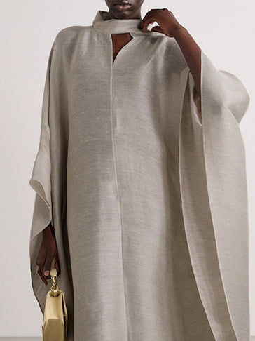 Batwing Sleeves Loose Solid Color Stand Collar Maxi Dresses